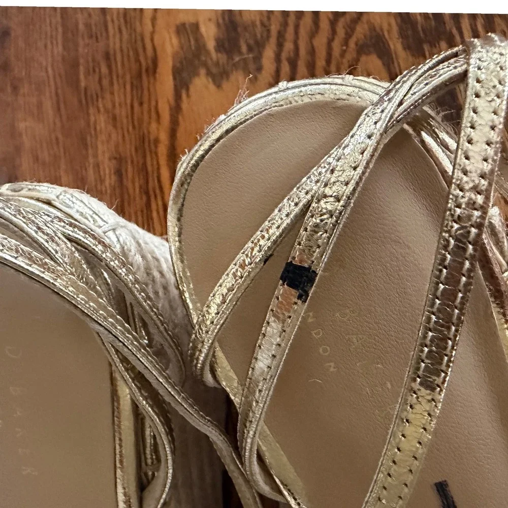Ted Baker London Metallic Gold Silver Espadrille Wedge Sandals Strappy Heel